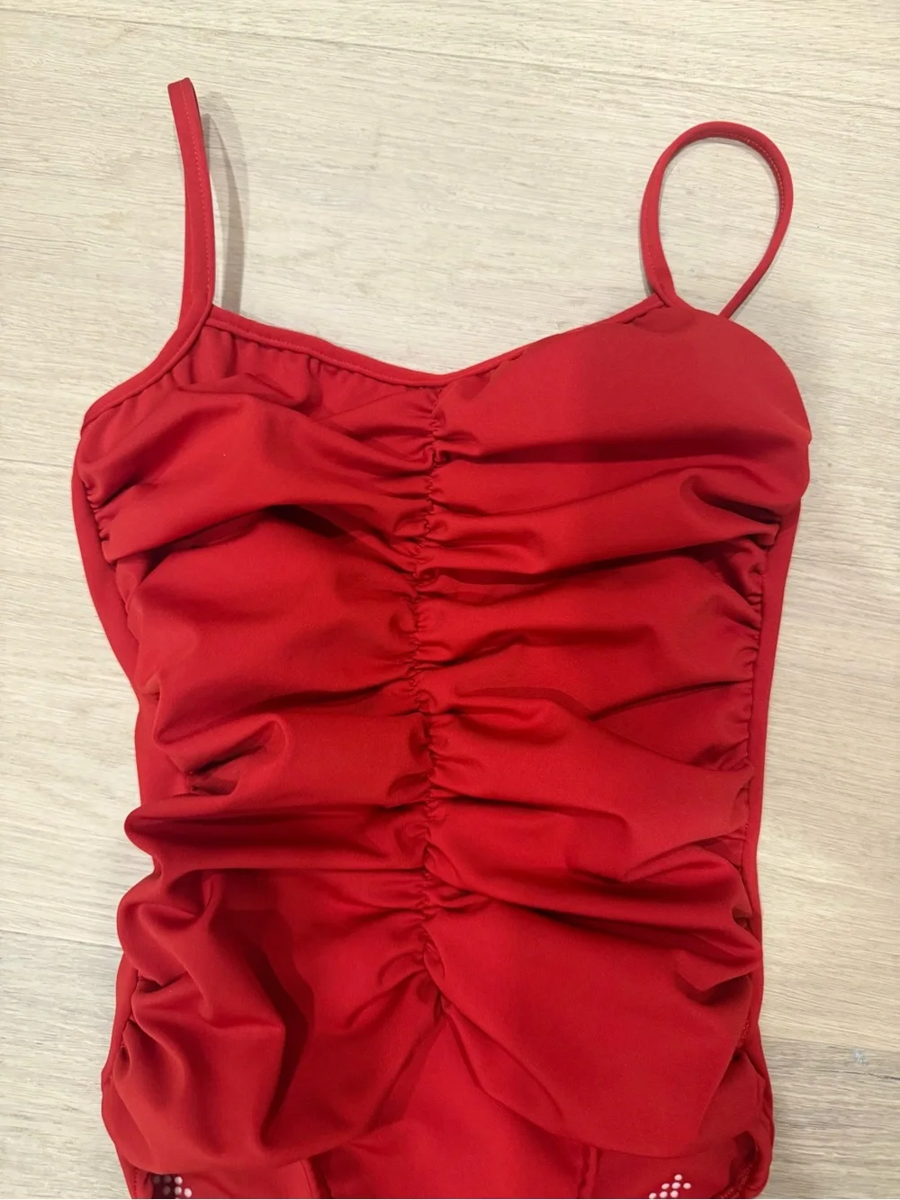 Blue Water Girls' Red Ruched Dance Leotard